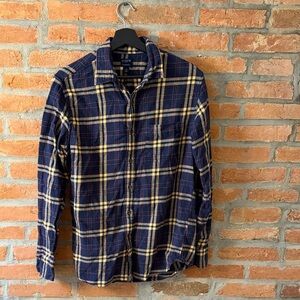 J. Crew Navy and Yellow Plaid Button-Down Shirt